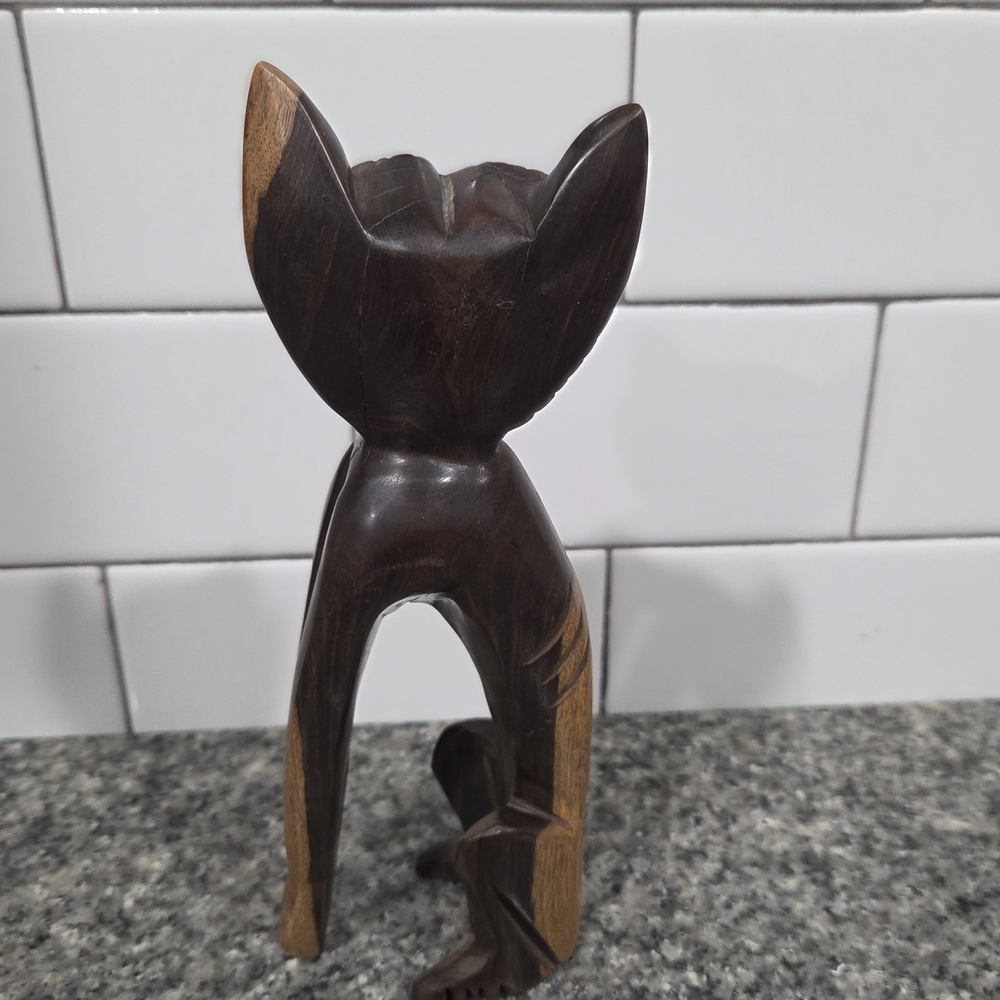 Wooden Carved Cat Figurine - Dark Brown - Picture 2 of 10